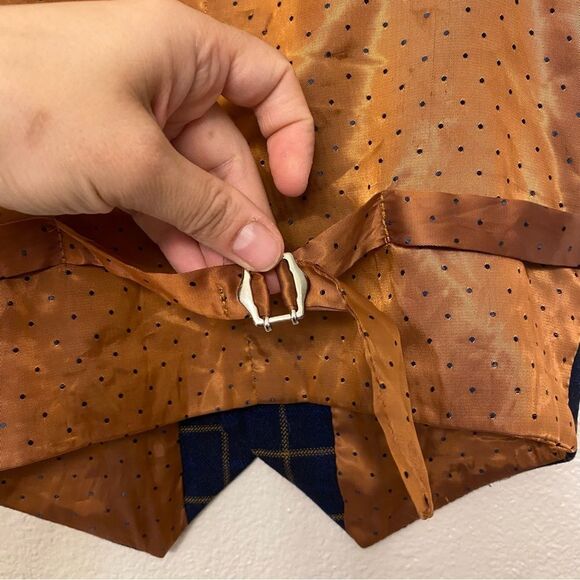 Romano Boys kids Navy blue plaid tweed orange lined formal dress up vest suit 9 - Picture 6 of 9